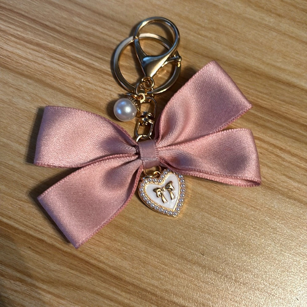 NEW: Pink Bow with Pearl accent bag charm